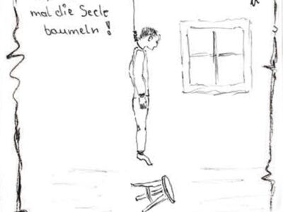 Auf dem galgen: "Lass einfach mal die Seele baumeln!"